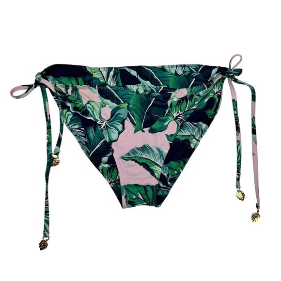 Tropical Print Swim Suit Sz. M Top & Bikini Bottom Pink Green Reversible Beach - Picture 6 of 10